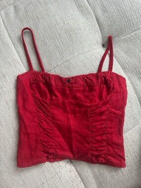 Reformation Emery Linen Top in Lipstick